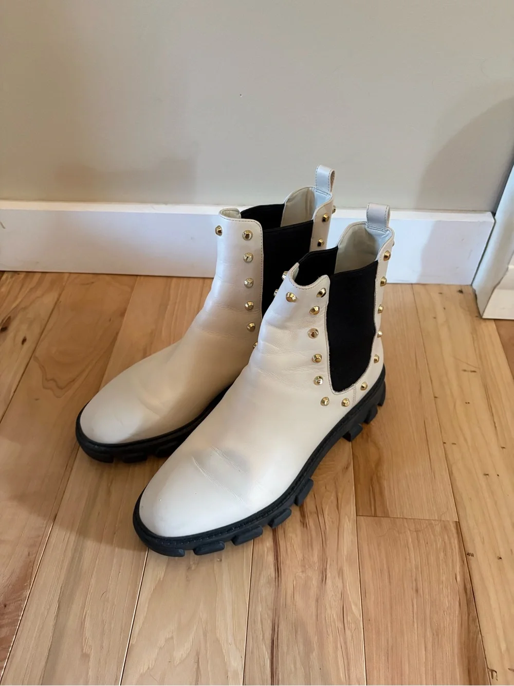 Michael Kors Haskell Studded Combat Boot Cream White Size 7.5